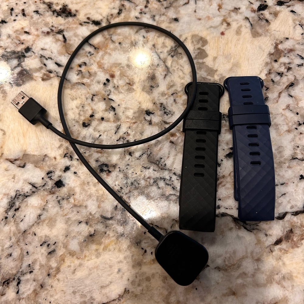 Fitbit Charge 3 Black and Blue Watch Bands with Charger